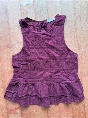 Women's Lace Peplum Tank Top - Deep Plum